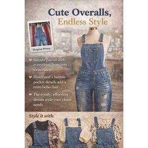 WallFlower Denim Overalls Womens Medium Wash Distressed Slim Leg Boho Bib Jeans